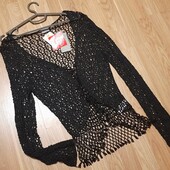 Кардиган накидка сетка вязаная крючком 100% вискоза Новая с этикеткой