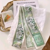 Твіллі, хустинка, хустка, стрічка двостороння зелена, квіти, листя, візерунок