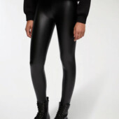 Кожаные термо леггинсы черные высокая талия S