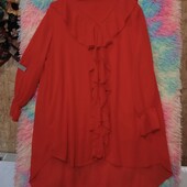 ❤️ Брендовая натурал ярко красная крепкий шифон туника клёш новая❤️Италия.Оверсайз.Пог.130-156см.