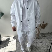 Крутий літній бавовняний білий чоловічий костюм