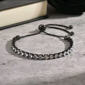 Браслет чорний, тенісний, цирконієвий, медсталь, унісекс, затяжка