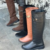 36-41 рр сапоги натуральна замша/шкіра чорний, шоколад, рудий.