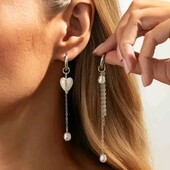 Сережки довгі асиметричні з китицями, серце, перлинки