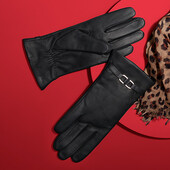 ♕ Жіночі шкіряні рукавички з декоративним металевим елементом Tchibo (Німеччина), pозмір 7