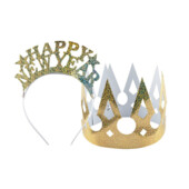 Party-набір: корона + обідок (Party-Haarreif und -Krone) — блискуче золото, новорічна вечірка