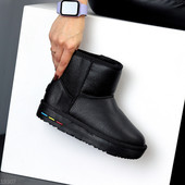 Низькі чорні уггі натуральна шкіра флотар на потовщеній підошві Код 19307