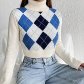 Молочний светр аргайл з суміші вовни та кашеміра