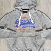 Super Dry брендовый теплый мужской худи с капюшоном серый меланж размер L