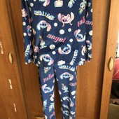 Пижама, комплект, велюр, размер 11-12 р 146-152 см. стич, в ідеалі