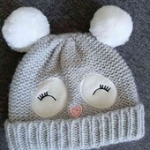 TU теплая вязаная шапочка с ушками на девочку до 2 х лет