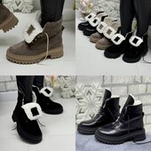 36-41 рр зимові черевики на платформі натуральна шкіра/замша капучино, чорний