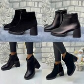 36-41 рр черевики чорні натуральна замша/шкіра на підборах демі/зима