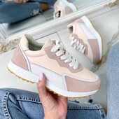 Кросівки натуральна шкіра + замша пудра