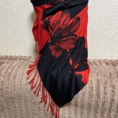Яскравий червоно-чорний палантин шарф шаль 200х70 см