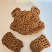 Шапка с ушками мишка митенки девочке