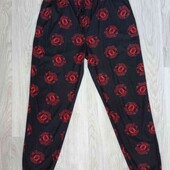 мужские домашние пижамные штаны с карманами цвет черный в принт размер S M