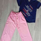Dunnes stores брендовый летний комплект одежды широкие штанишки + футболка рост 140/146 см