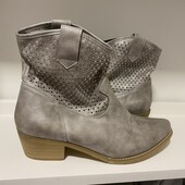 Светло-серые ботильоны ботинки с кубическим цирконием в ковбойских сапогах 41р