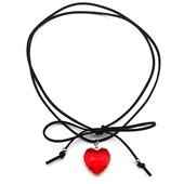 Кольє, чокер, на довгому шнурку, підвіска червоне серце скло, медсталь, готика