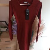 Міді сукня в рубчик бордо S/M