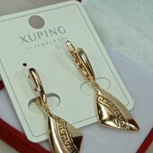 Шикарные серьги-висюльки с греческим орнаментом. Позолота 585 пробы 18К.