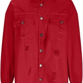 Джинсова червона сорочка з потертостями