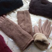Теплые женские перчатки на меху со съемными митенками альпака 2 в 1