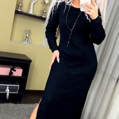 Женские теплые вязаные платья с разрезами цвет на выбор