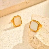 Сережки цвяшки квадрат, медзолото, перламутр мушлі