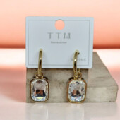 Модні квадратні сережки з нержавіючої сталі з цирконієм