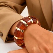Опис! браслет манжет, тягнеться, бурштиновий, акрил,смола