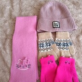 Набір шапка зимова, шарф та 2 перчаток, розмір 8-9 р. Ог52-54