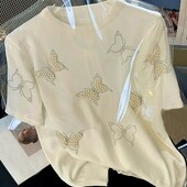 Елегантна футболочка, блузка з перламутровими перлинками