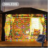 1 набір сонячних ліхтарів для наметів для кемпінгу-8 режимів освітлення, на 300 ламп,довжина 3 метри