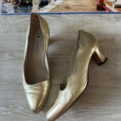 Винтажные кожаные золотые туфли