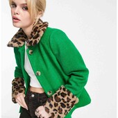 Пальто ONLY Tailored з манжетами зі штучного хутра з леопардовим принтом у зеленому кольорі 