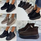 36-41 рр Зимові черевики натуральна замша/шкіра чорний, шоколад, капучино.