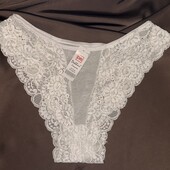 Мереживні труси-танга на високій посадці, білі L