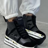 В стилі Premiata. Черевики жіночі зимові на шнурівці та змійці (блискавці), чорні, на платформі