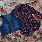 Тм Oklar!!! Турция!!! Комплект блуза и джинсовая желетка 52рр