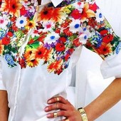 Яркая , женская белая , нарядная рубашка