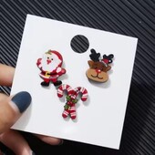 Новорічна, різдвяна серія. набір, сет три шт значок, пін, брошка. Олень, санта, посох, льодяник