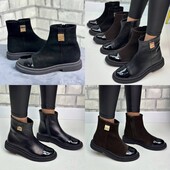 36-41 рр черевики натуральна замша/шкіра чорний, шоколад.