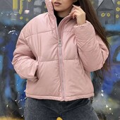 Женская теплая стеганая дутая куртка кожанная на силиконе .