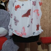 ❤️Брендовая натуральная белоснежная с ярким принтом крепкий шолк блузка новая❤️Турция.Пог112-160.