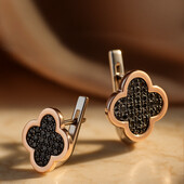 Стильні срібні сережки Клевер з чорними фіанітами