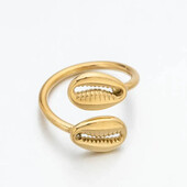 Каблучка відкрита мушлі, сталь, позолота, медзолото. Розмір 18-19