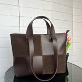 Сумка шопер шоколад Натуральна замша довгі і короткі ручки велика