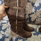 5th avenue 39р 25.5см шкіряні високі чоботи на танкетці